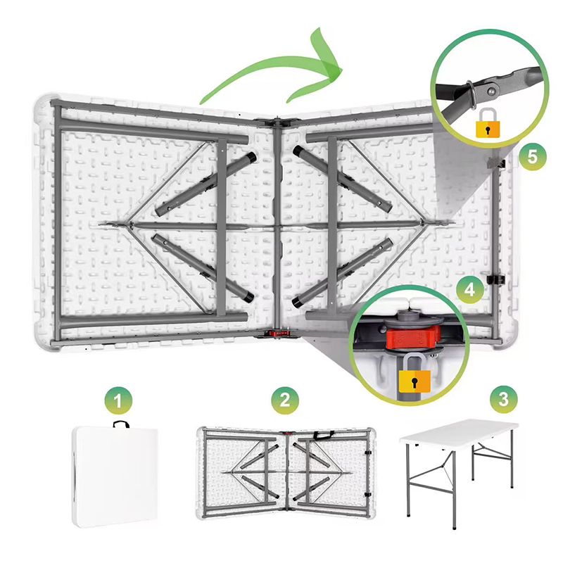 4ft indoor & Outdoor white color Plastic HDPE Folding Table