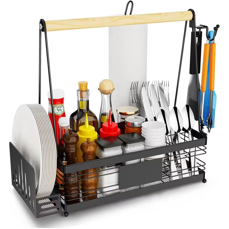 Outdoor Kitchen Accessory Organizer picnic BBQ With Condiment Utensil Storage Rack