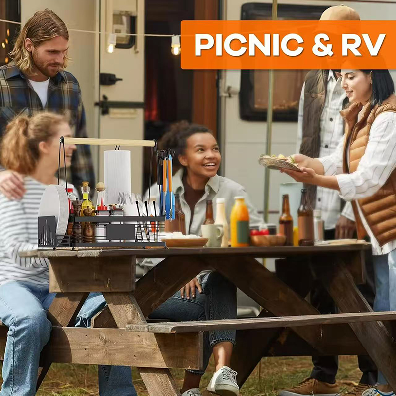 Outdoor Kitchen Accessory Organizer picnic BBQ With Condiment Utensil Storage Rack