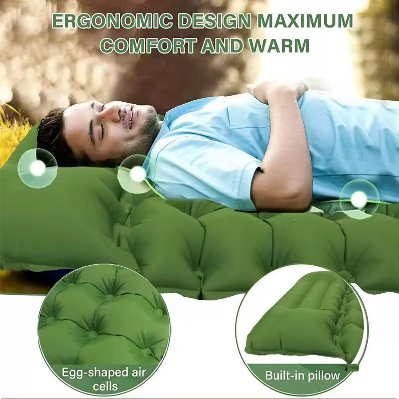 Hiking Foldable Nylon TPU Inflatable Air Mattress Sleeping Mat Waterproof Camping Bed
