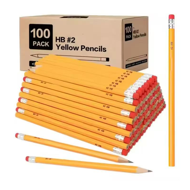HB Yellow log Pencils With Eraser for Office and Student Writing 