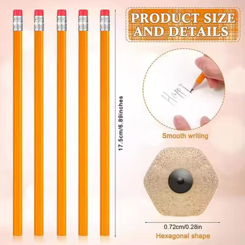 HB Yellow log Pencils With Eraser for Office and Student Writing 