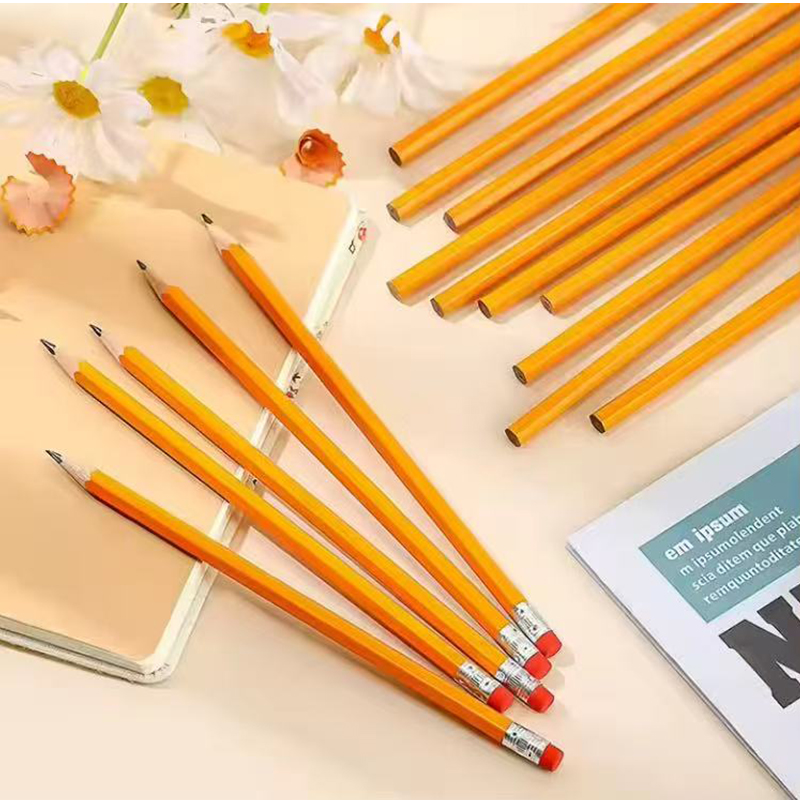 HB Yellow log Pencils With Eraser for Office and Student Writing 