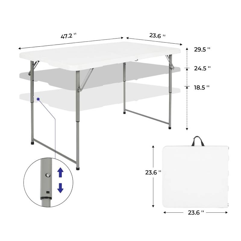 4ft indoor & Outdoor adjustable height Plastic HDPE Folding Table