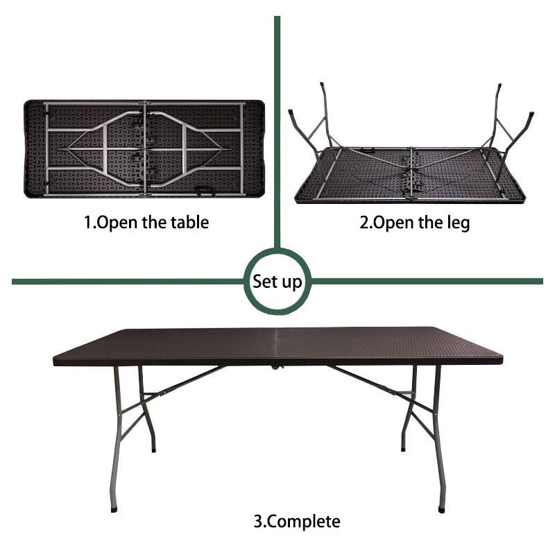 6ft Rattan Design Folding Table with HDPE Plastic