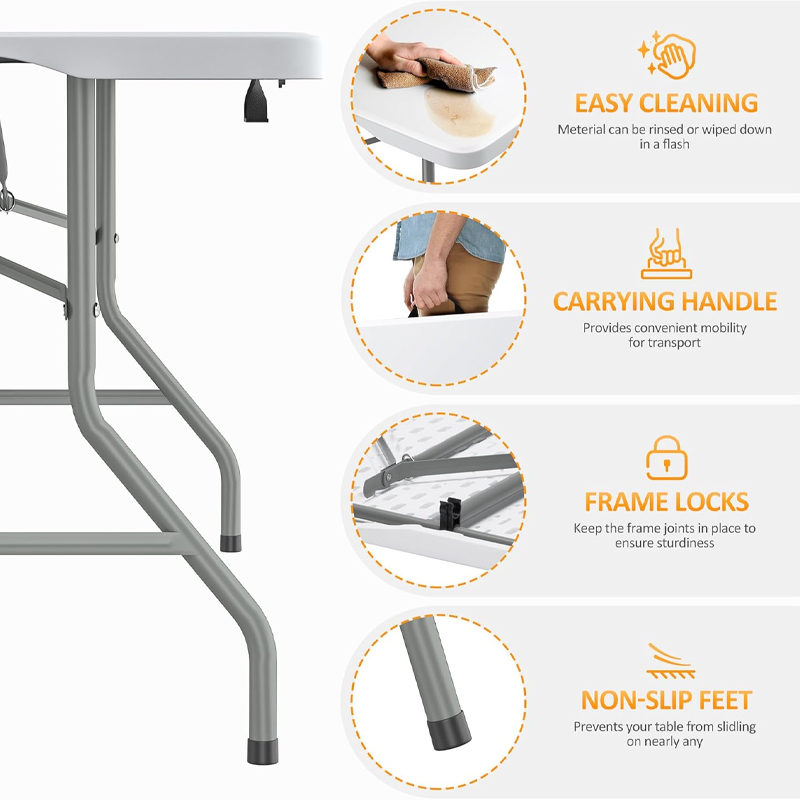5 Foot Folding Table with Carrying Handle - Portable Plastic Fold in Half