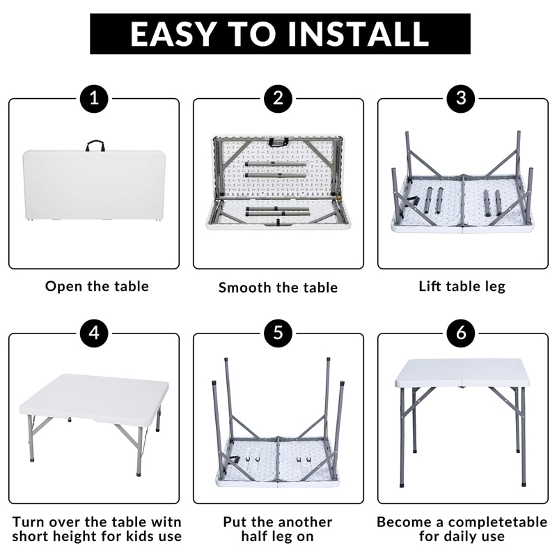 34" Square Folding Table  with HDPE Plastic for Indoor & Outdoor Use
