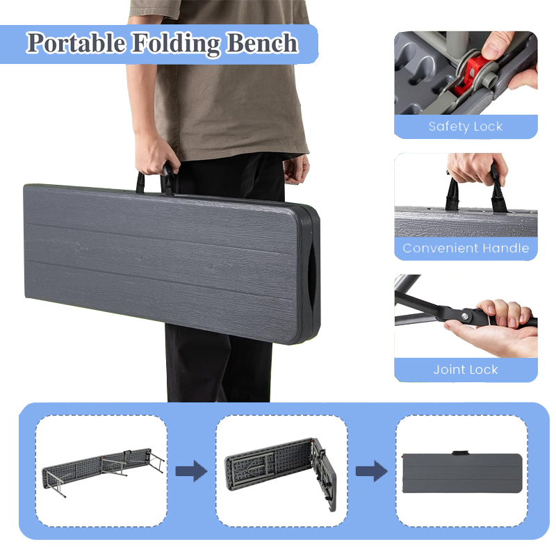 6 Feet Wooden Grain Plastic Folding Bench for Camping 