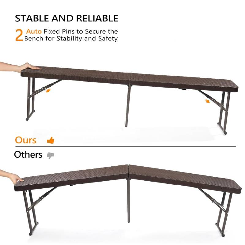 6 Feet Rattan Design Plastic Folding Bench for Camping 