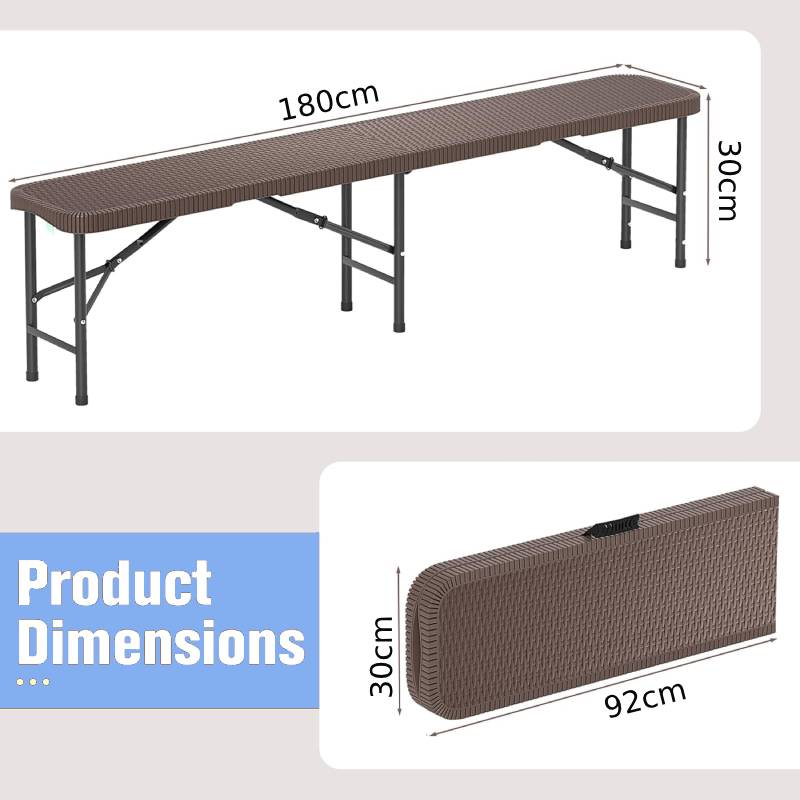 6 Feet Rattan Design Plastic Folding Bench for Camping 