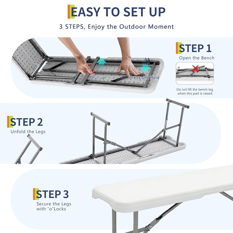 6 Feet White Color Design Plastic Folding Bench for Camping 
